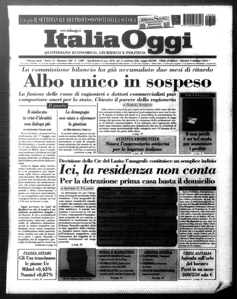 Italia oggi : quotidiano di economia finanza e politica